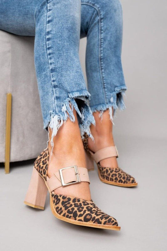 Avano™ | Sandaler i leopardmönstrad mocka med stabil klack